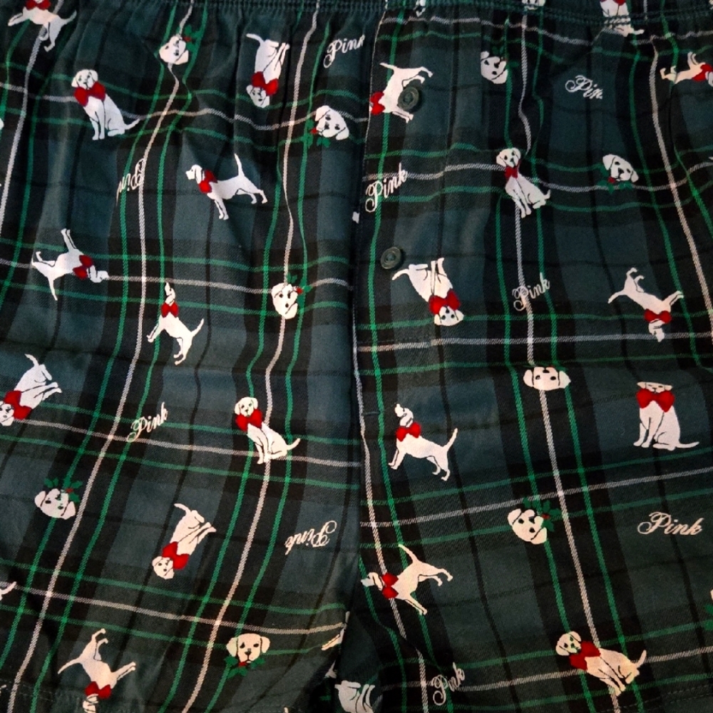 Green Plaid Dog Lab Golden Print Pajama Shorts Victoria's Secret PINK XXL NWT
